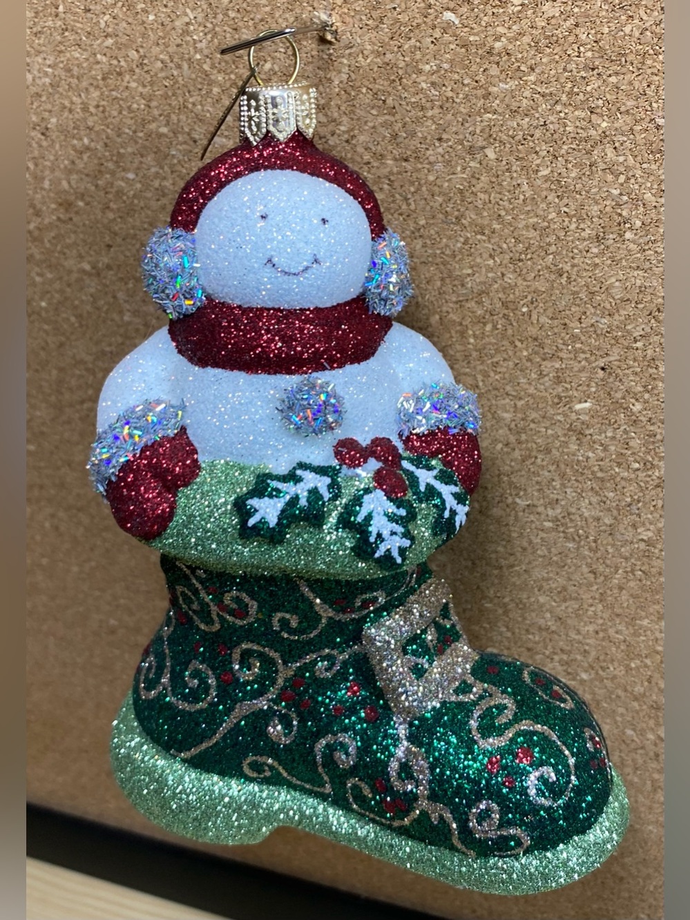 Mattarusky Snowman in Santa’s Boot Glitter Ornament Poland 5.5” No Box Holiday